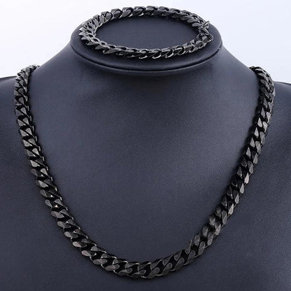 Mens Jewelry Sets Stainless Steel Black Color Curb Link Necklace Bracelet Jewelry Sets for Men Women Gifts 3/5/7/9/11mm