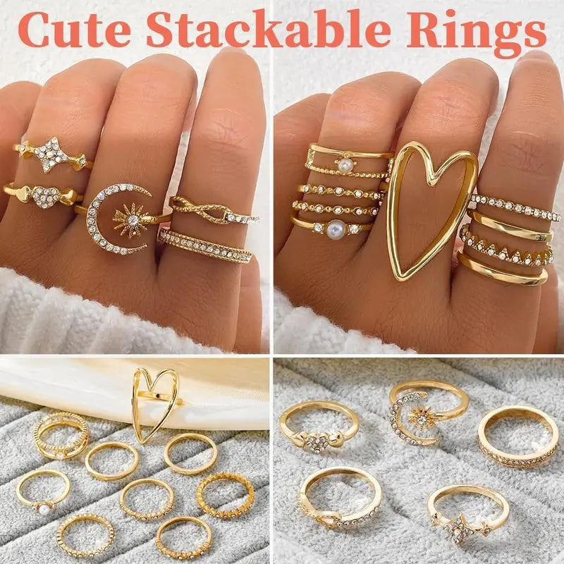 57 Pcs Gold Jewelry Set for Women,12 Pair Hoop Earrings，18 Pair Round Stud Earrings,21 Pcs Stackable Knuckle Rings,6 Pcs MultiLayer Pendant Necklaces，Fashion Accessories for women Gifts