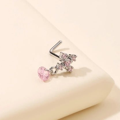 Rhinestone Decor Cross Design Charms Gems Nose Ring, Triple Nose Stud, Elegant L Shaped Nose Piercing Jewelry for Women & Girls, Fashion Jewelry for Party, Daily Clothing Decor, Birthday Gift, Body Jewelry