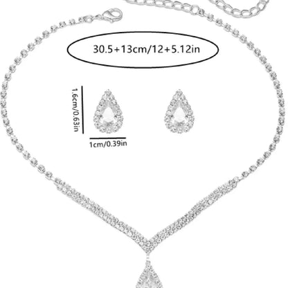 3 Piece Simple Waterdrop Zircon Necklace and Earring Set, Elegant Jewelry Sets for Women, Bridal Wedding Jewelry, Perfect for Weddings and Parties