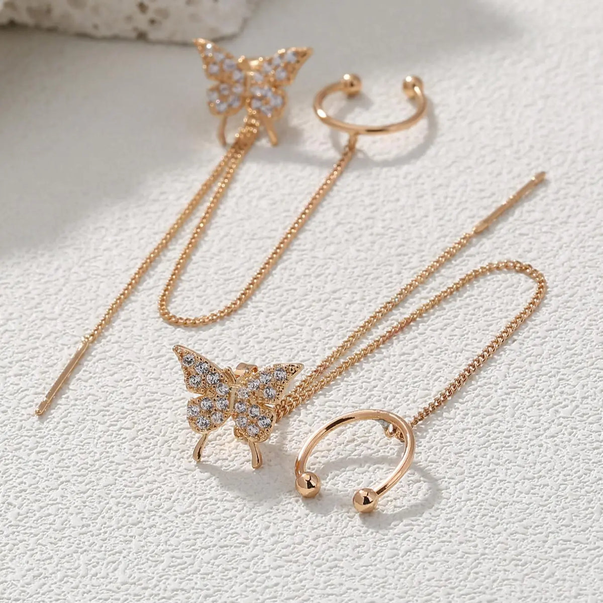 Women's Elegant Trendy Rhinestones Decorated Dangle Earrings with Butterfly Design, Exquisite Tassel Decorated Dangle Earrings for Party & Daily, Classic Fashion Accessories for Daily Wear