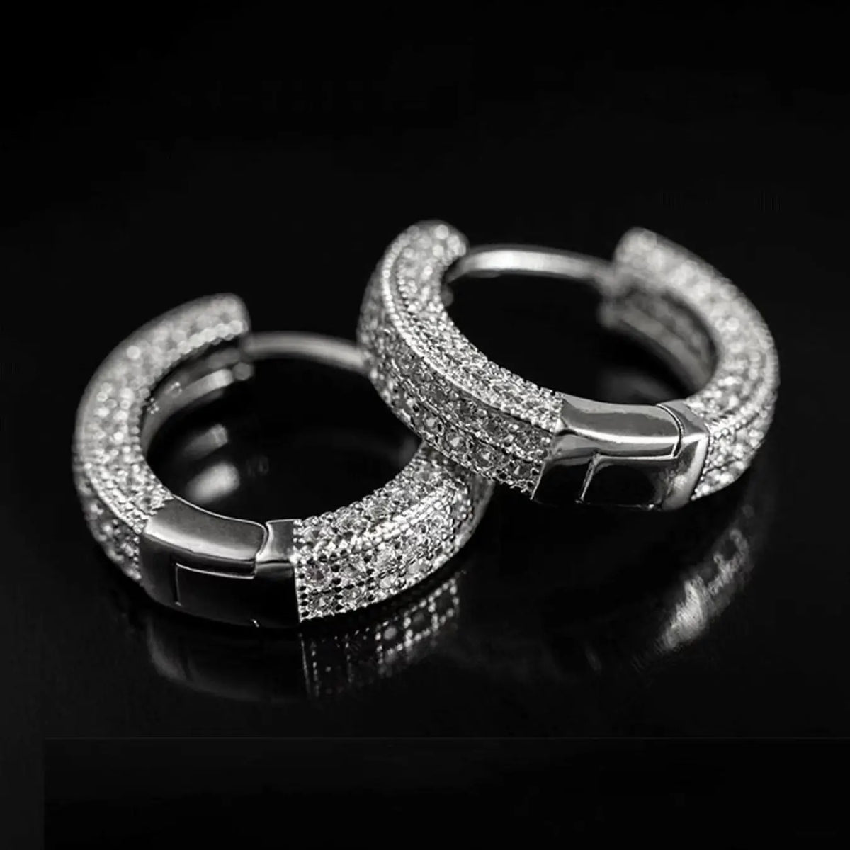 Unisex Hip Hop Hoop Earrings, Statement Hoops Earrings, Fashionable Hoop Earrings, Copper in Silver Color with CZ Pavé, Elegant Street Fashion Jewelry, Copper Zirconia, Cz Stones Earrings
