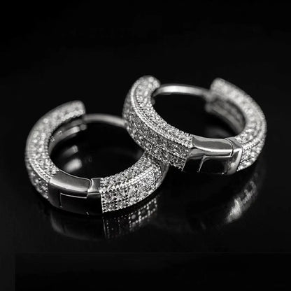 Unisex Hip Hop Hoop Earrings, Statement Hoops Earrings, Fashionable Hoop Earrings, Copper in Silver Color with CZ Pavé, Elegant Street Fashion Jewelry, Copper Zirconia, Cz Stones Earrings