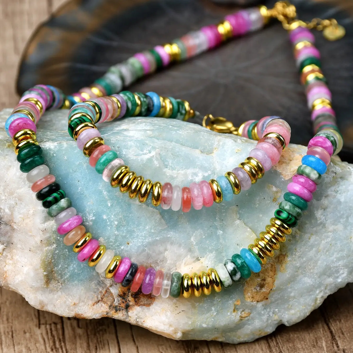 Fashion Colorful Natural Stone Necklace & Bracelet Set, Dopamine Beads Choker & Bracelet, Perfect Gift for Women, Fashionable Matching Jewelry Set for Parties & Vacations, Ideal Gift