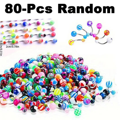 80Pieces Belly Button Rings Bulk Colorful Body Piercing Jewelry Navel Barbell Body Stainless Steel Belly Rings Piercing Jewelry for Women Girls