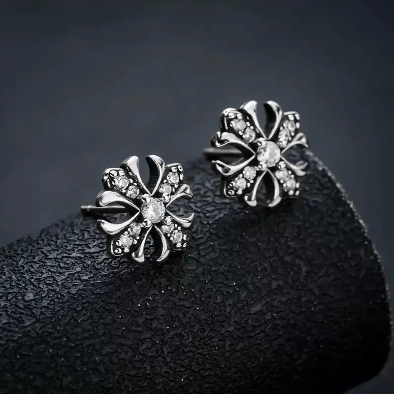 Unisex Gothic Studded Cross 1 Pair Earrings - Vintage Punk Alloy Rhinestone Emo Jewelry, Lightweight Dark Style Casual Shining Streetwear Studs, Women's Party & Daily Accessories