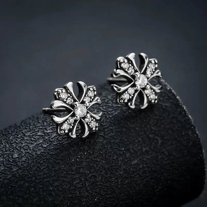 Unisex Gothic Studded Cross 1 Pair Earrings - Vintage Punk Alloy Rhinestone Emo Jewelry, Lightweight Dark Style Casual Shining Streetwear Studs, Women's Party & Daily Accessories