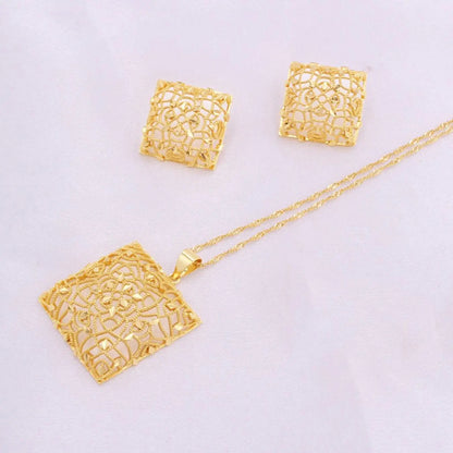 Women's Elegant Geometric Design Jewelry Set, Necklaces Earrings Set, Vintage Pendant Necklace & Earrings & Ring, Fashion Jewelry for Party, Trendy All-match & Exquisite Jewelry for Birthday Gift