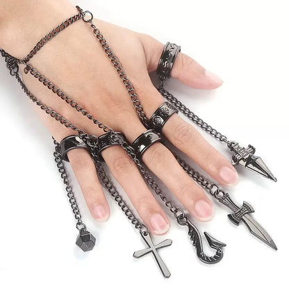 Unisex Anime-Inspired Metal Chain-Link Bracelet with 5-Ring Kurapika Finger Chains, Hunter x Hunter Cosplay Collectible - Casual Costume Jewelry for Cosplay Events, Flower Accent, Small Parts Choking Hazard Note