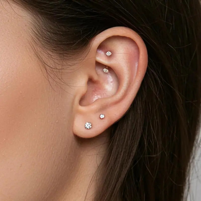 Oufer 2PCS Dainty CZ Internally Threaded Eyebrow Rook Piercing Stud Set in 316L Stainless Steel Hypoallergenic & Durable for Daily Wear