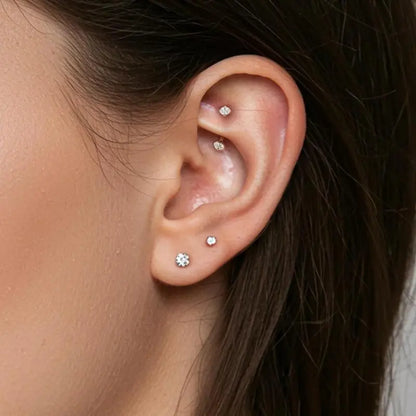 Oufer 2PCS Dainty CZ Internally Threaded Eyebrow Rook Piercing Stud Set in 316L Stainless Steel Hypoallergenic & Durable for Daily Wear