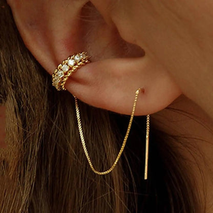 Women's Elegant Rhinestone & Chain Design Ear Cuff, Exquisite Long Thread Earrings, Chic Gorgeous Jewelry As Gift for Girlfriend, Trendy Jewelry, Ear Accessories, Trendy Fashionable Accessories