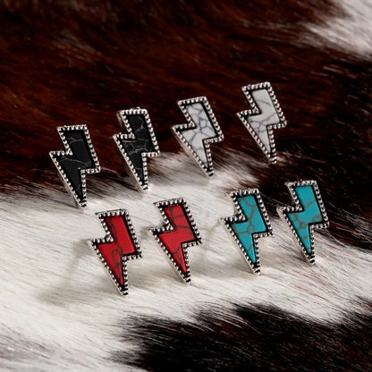 Boho Style Rhinestone Decor Lightning Shaped Stud Earrings, Bohemian Earrings, Fashionable Turquoise Texture  Earrings for Women & Men, Trendy Exquisite Jewelry for Birthday Gift