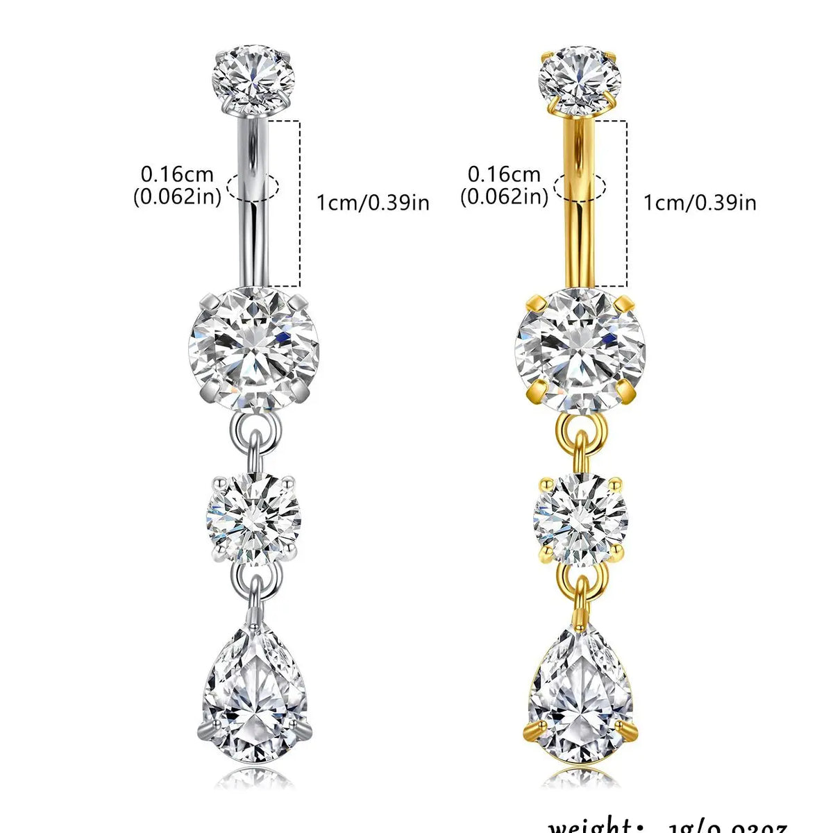 Women's Elegant Teardrop Shaped Belly Rings, Exquisite Trendy Belly Piercings, Chic Body Jewelry for Party & Daily Decor, Body Jewellery