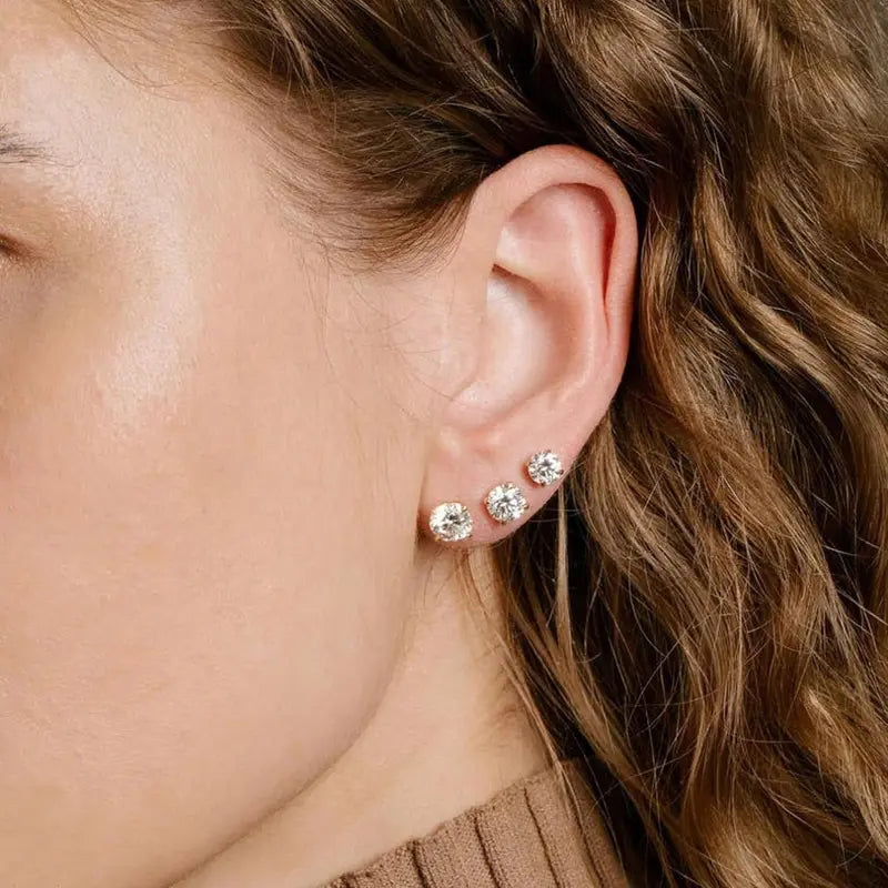 5 Pairs Stainless Steel Stud Earrings Set - Inlaid Shiny White Zirconia, Ear Cartilage Piercing Jewelry