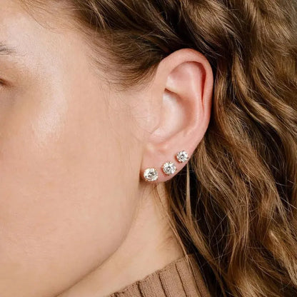 5 Pairs Stainless Steel Stud Earrings Set - Inlaid Shiny White Zirconia, Ear Cartilage Piercing Jewelry