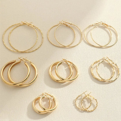 8 Pairs Women's Elegant Twist Design Hoop Earrings, 8 Pairs Trendy Exquisite Hoop Earrings, Chic All-match Vintage Jewelry As Gift for Girlfriend, Versatile Earrings Hoop Earring Sets