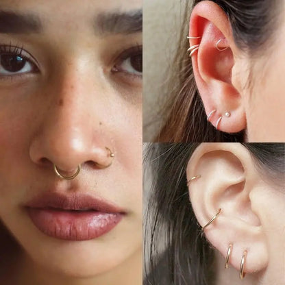 Titanium Nose Ring Hoop 20G, Cartilage Hoop Earrings for Women Men Silver Gold Nose Ring Septum Ring Tragus Conch Helix Daith Lip Piercing Jewelry`