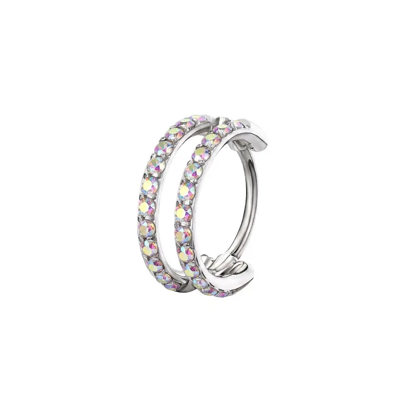 OUFER 20G Hinged Segment Nose Ring, 316L Stainless Steel CZ Double Hoop Nose Piercing for Daily Wear, Non Tarnish Noserings for Women
