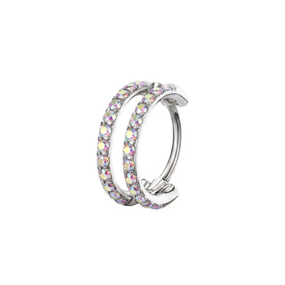 OUFER 20G Hinged Segment Nose Ring, 316L Stainless Steel CZ Double Hoop Nose Piercing for Daily Wear, Non Tarnish Noserings for Women