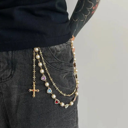 Men's Elegant Alloy Artificial Crystal Pendant Waist Chain - Casual Male Body Chain, Punk Keychain for Hip Hop Jeans, Daily Fashion Costume Jewelry for Valentine's Day, Easter Gifts