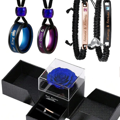 4-piece couple's bracelet and necklace set, Couples jewelry set, couple's jewellery set includes a rose gift box, perfect gift for him/her, Valentine's Day, Christmas, anniversary gift