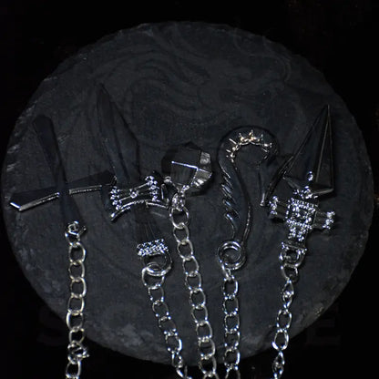 Unisex Anime-Inspired Metal Chain-Link Bracelet with 5-Ring Kurapika Finger Chains, Hunter x Hunter Cosplay Collectible - Casual Costume Jewelry for Cosplay Events, Flower Accent, Small Parts Choking Hazard Note
