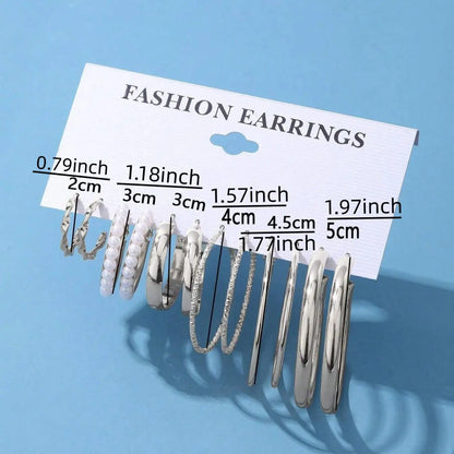 6 Pairs Faux Pearl Decorated Earrings, Hoop Earring Sets, Fashionable Hoop Earrings, Elegant Jewelry for Women, Fashion Jewelry for Party, Daily Clothing Decor, Trendy All-match & Exquisite Jewelry for Birthday Gift, Earring Stacking Set