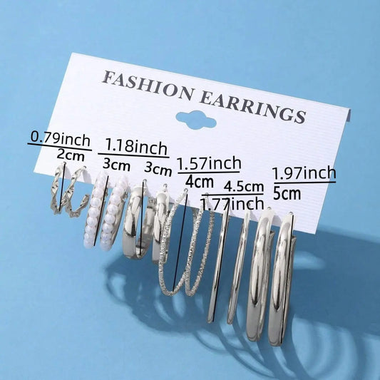 6 Pairs Faux Pearl Decorated Earrings, Hoop Earring Sets, Fashionable Hoop Earrings, Elegant Jewelry for Women, Fashion Jewelry for Party, Daily Clothing Decor, Trendy All-match & Exquisite Jewelry for Birthday Gift, Earring Stacking Set