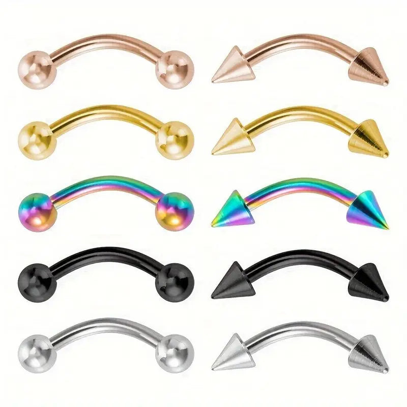 10Pcs Stainless Steel Curved Barbell Rings Belly Button Piercing Hoop Set Colorful Eyebrow, Navel, and Lip Body Piercings Jewelry Stainless Steel Bohemian Navel Pins Piercing Hoop Set