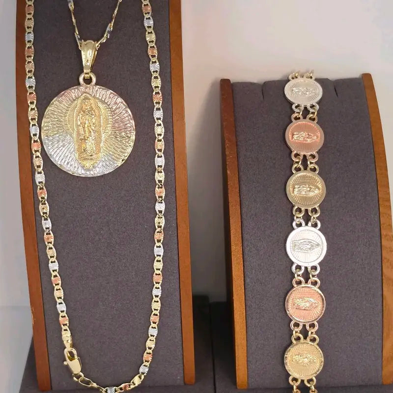 VIRGIN MARY beautiful set religious style necklace with bracelet three colors Gold-plated fancy the perfect gift