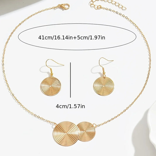 Women's Fashion Fingerprint Ear Ring Necklace Set, Golden Spiral Texture Round Pendant Jewelry, Daily Wear & Holiday Gift, Elegant Jewelry Set, Matching Jewelry Set, Fashionable Jewelry Set, Jewellery Gift Set