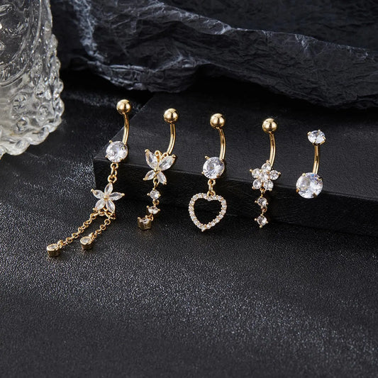 Women's Elegant Rhinestone Decorated Belly Rings, Navel Piercing Jewelry, Trendy Belly Button Jewelry, Fashion for Daily Wear & Party, Versatile Exquisite Jewelry, Ideal Birthday Gift, Belly Piercings