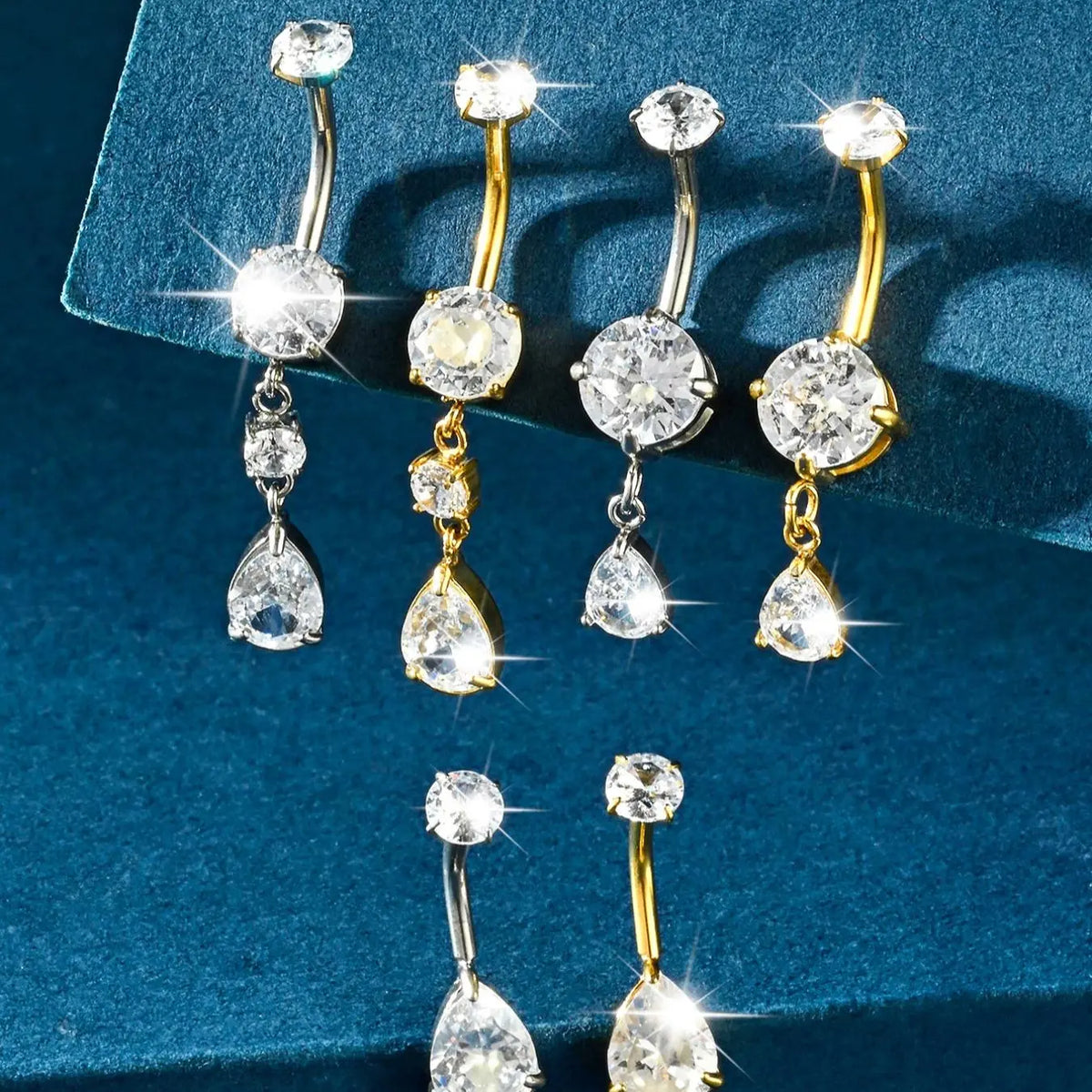 Women's Elegant Teardrop Shaped Belly Rings, Exquisite Trendy Belly Piercings, Chic Body Jewelry for Party & Daily Decor, Body Jewellery