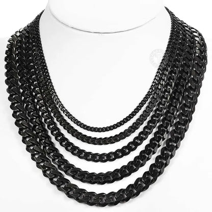 Mens Jewelry Sets Stainless Steel Black Color Curb Link Necklace Bracelet Jewelry Sets for Men Women Gifts 3/5/7/9/11mm