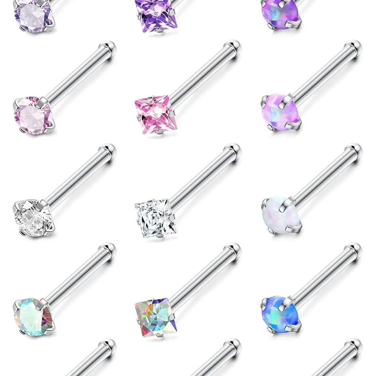 Hypoallergenic Nose Rings Set, 15 Pcs 18g & 20g Stainless Steel, L-Shaped Screw Studs with Cz Stones, Unisex Body Jewelry, Nose Piercing Jewelry, Cartilage Stud, Body Piercings