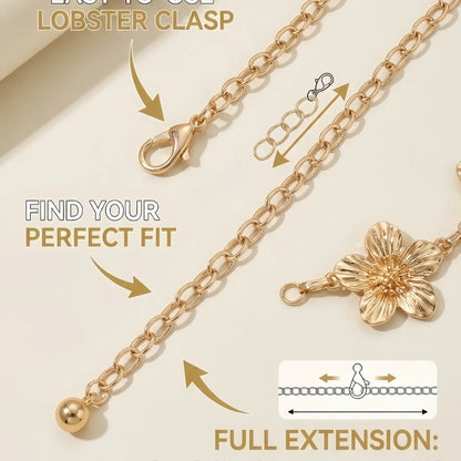 Boho Floral Belt Body Chain Fashion Body Jewelry Pants Skirt Waistband Metal Flower Design Casual Style for Women Daily Party Vacation Wear Metallic Flowers African Waist Jewelry Body jewellery