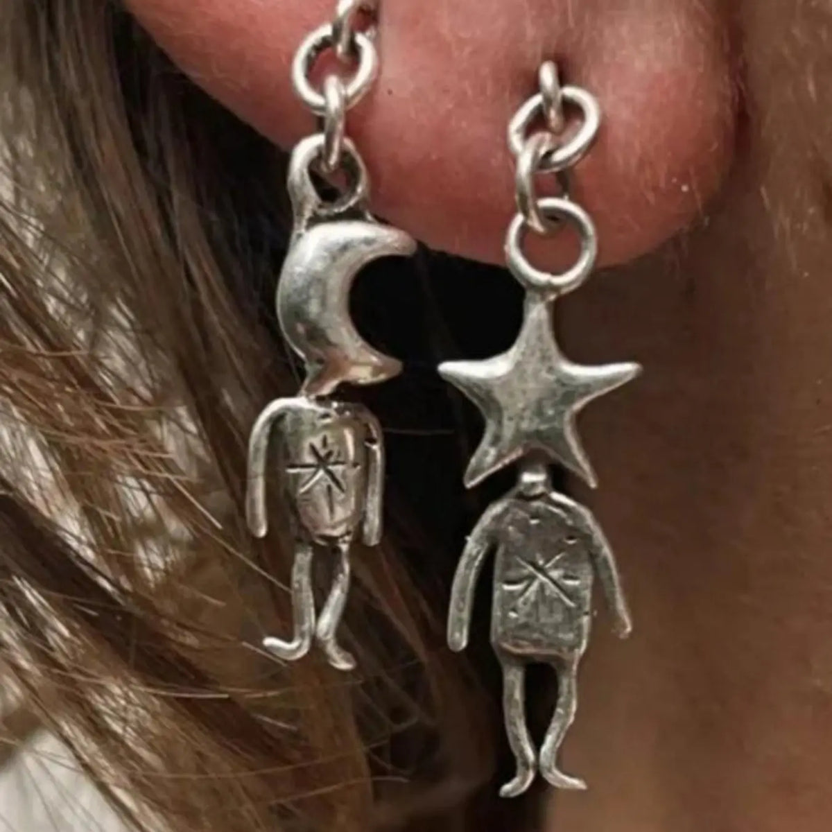Vintage Star Moon Earrings, Good Earrings, Simple Creative Women's Party Vacation Metal Earrings, Jewelry Accessories, Retro Design Ear Studs Valentine's Day, Anniversary Gift Daily Vacation Gift