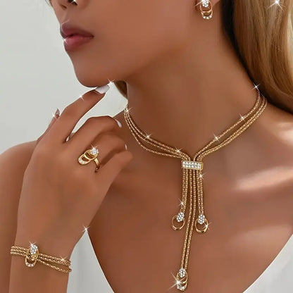 Female Boho Fashionable Matching Jewellery Gift Set (4-Piece: Necklace, Earrings, Bracelet, Ring) - Bridal Jewelry Set for Wedding, Gifts for Mom