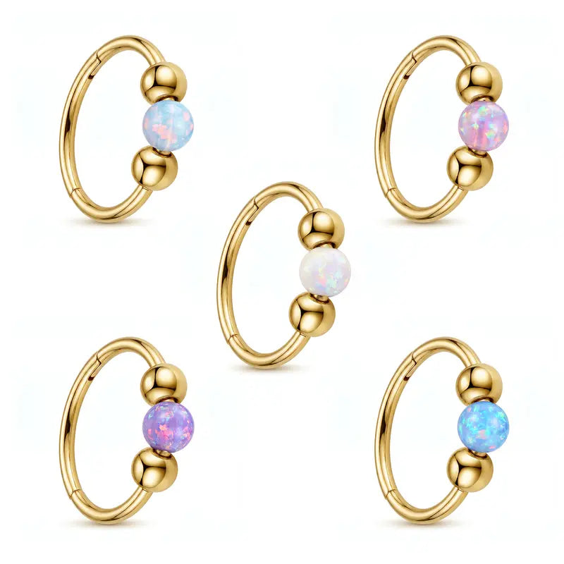 Sicbumi 5Pcs 18G Hinged Huggie Hoop Jewelry - Hypoallergenic 316L Surgical Steel Opal Silver Cartilage Earrings for Women - Fit Helix, Tragus, Earlobe Piercings