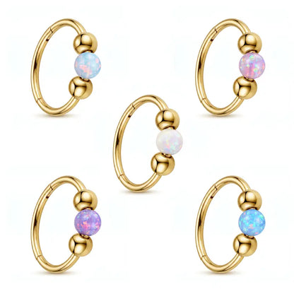 Sicbumi 5Pcs 18G Hinged Huggie Hoop Jewelry - Hypoallergenic 316L Surgical Steel Opal Silver Cartilage Earrings for Women - Fit Helix, Tragus, Earlobe Piercings