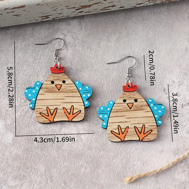 9pairs/set Earring jewelry, Vintage Retro Western Farm Cute Flower Boots Hen Chicken Charm Pendant Earrings, Women's Wooden Double-sided Earrings, Pastoral Earrings Jewelry Gift