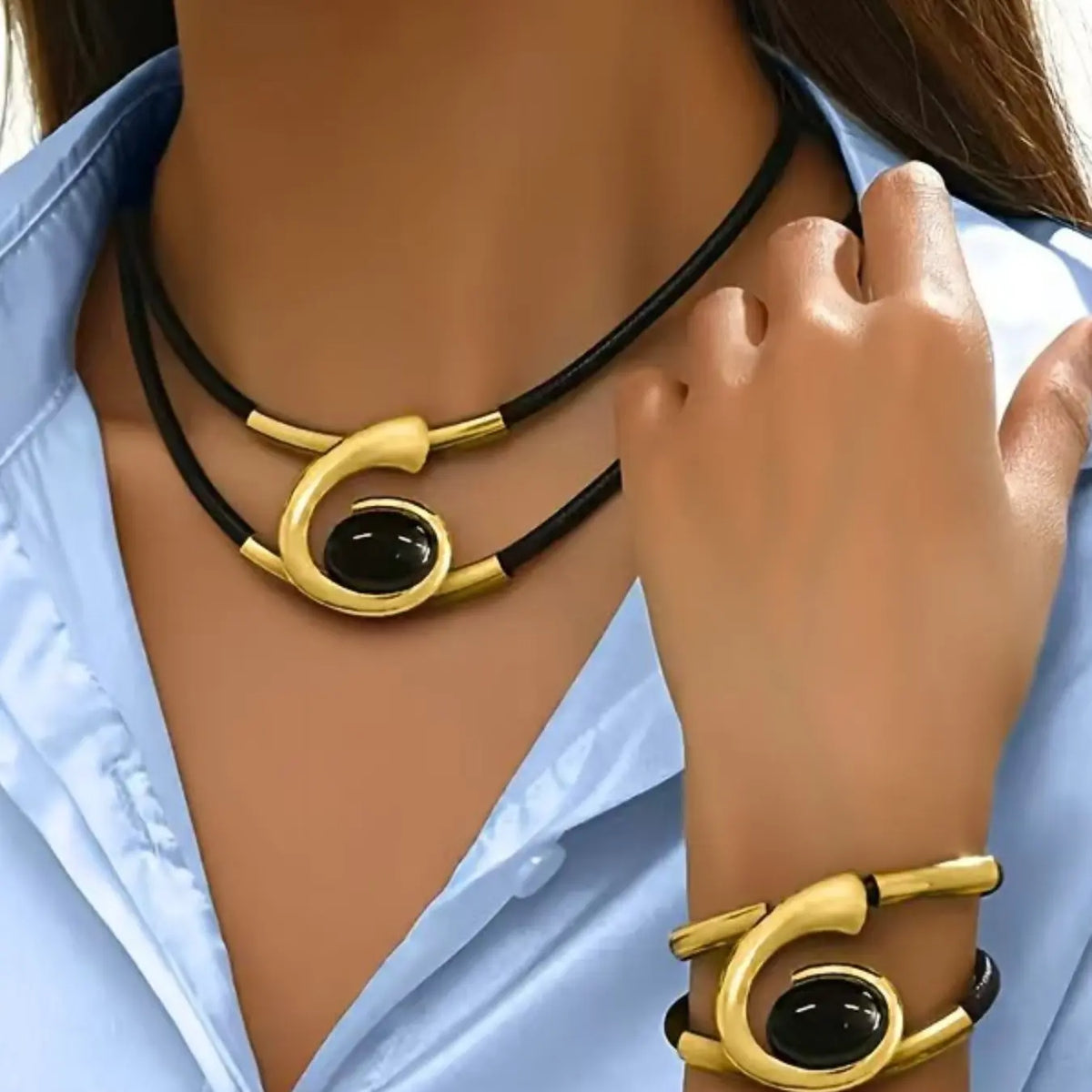 Boho Style Acrylic Pendant Jewelry Necklace Bracelet Set, Geometric Pattern, All Seasons, Standard Chain