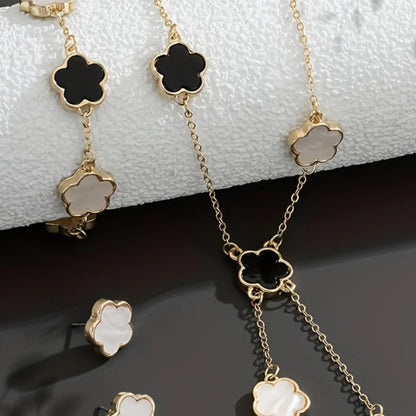 Five-Petal Flower Necklace Earrings Bracelet Set, Fashion Jewelry for Women, Perfect Gift for Valentine's Day Birthday, Jewelry Sets