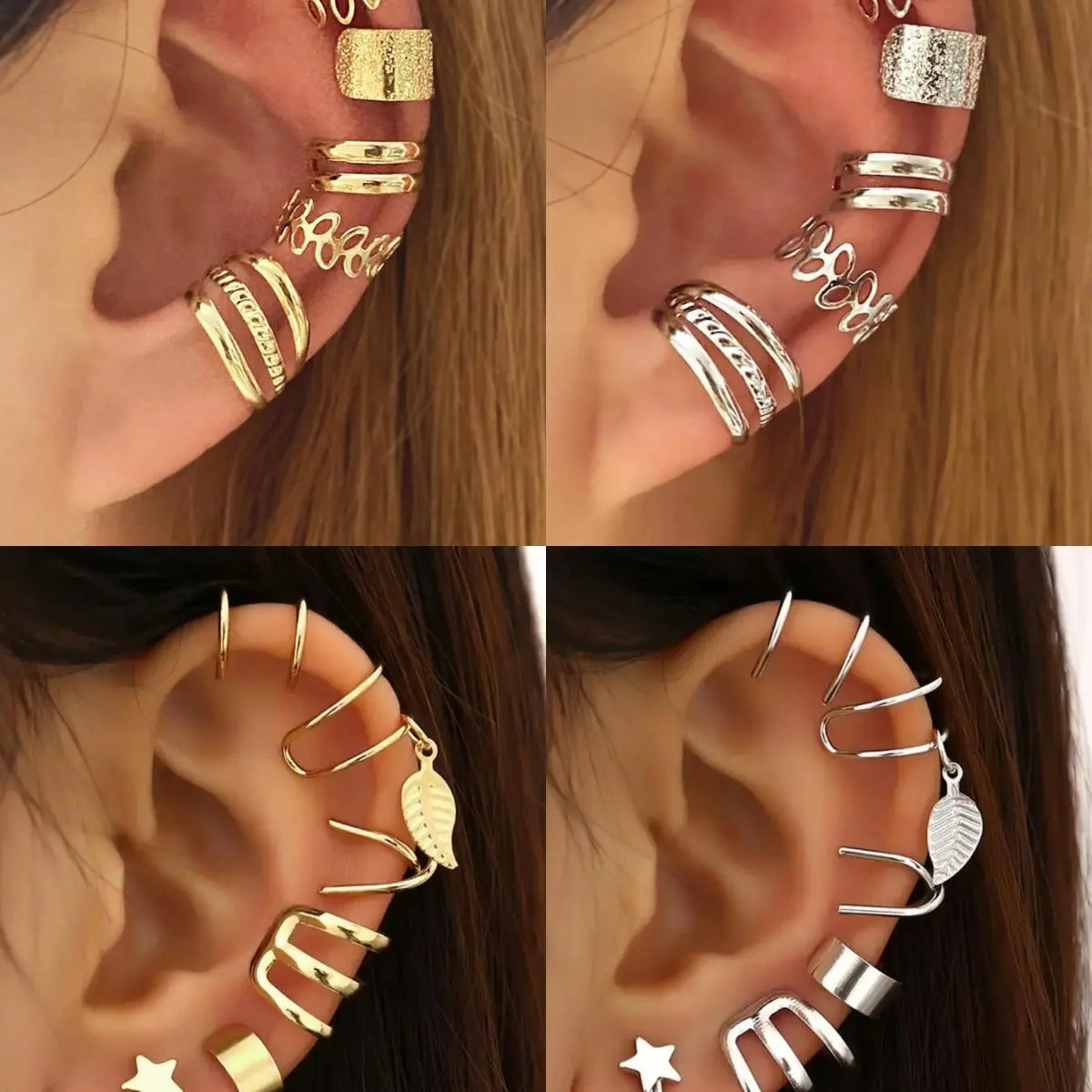 22pcs Adjustable Non-Piercing Cartilage Clip On Wrap Earcuff Earrings Set, Earring Stack, Earring Stacking Set, Stylish Fashion Accessories for Girls and Women, Perfect Gift for All Seasons