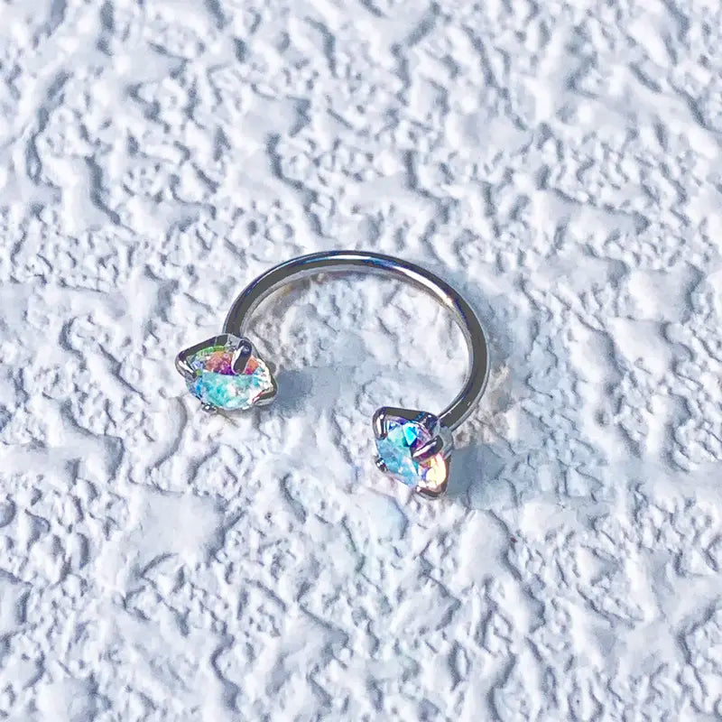 20G(0.8mm)/18G(1.0mm) 8mm Horseshoe Nose Hoop Internally Threaded Gems Nose Ring with Free Ball Holder | Caution: Avoid Overtightening; Pre-Tighten with Provided Tool then Complete Tightening by Hand