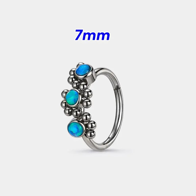 OUFER BOHO Style Triple Blue Opal 20G Hinged Segment Nose Hoop Nose Ring