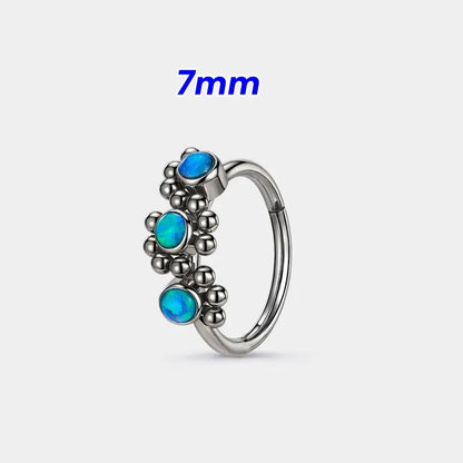 OUFER BOHO Style Triple Blue Opal 20G Hinged Segment Nose Hoop Nose Ring