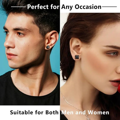 BESTEEL Hypoallergenic CZ Black Stud Earrings for Men & Women - Stainless Steel studearrings, Square Round Shape, Sensitive Ear Jewelry Set, Model 3-8MM accessories men