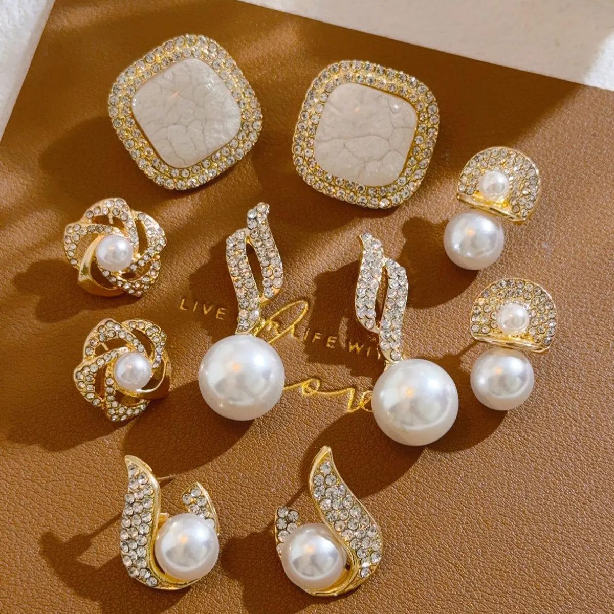 Elegant Faux Pearl & Rhinestone Jewelry Set, Fashion Jewelry for Party, Trendy All-match & Exquisite Jewelry for Birthday Gift, Fashionable Ear Studs Earrings, Shining Earrings, Unique Design Earrings, Stud Earring Sets, Jewellery